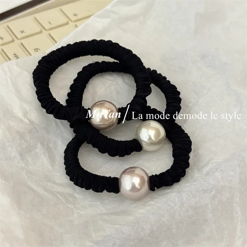 Vintage Pearl Hair Ring Black Elastic for Women - Image 7