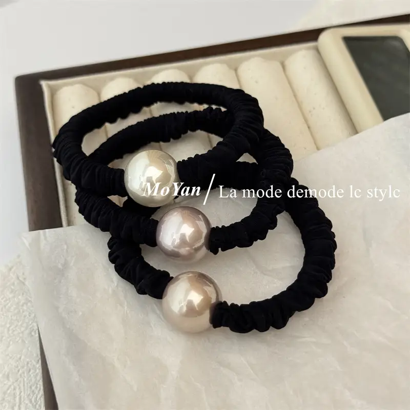 Vintage Pearl Hair Ring Black Elastic for Women — feature 10