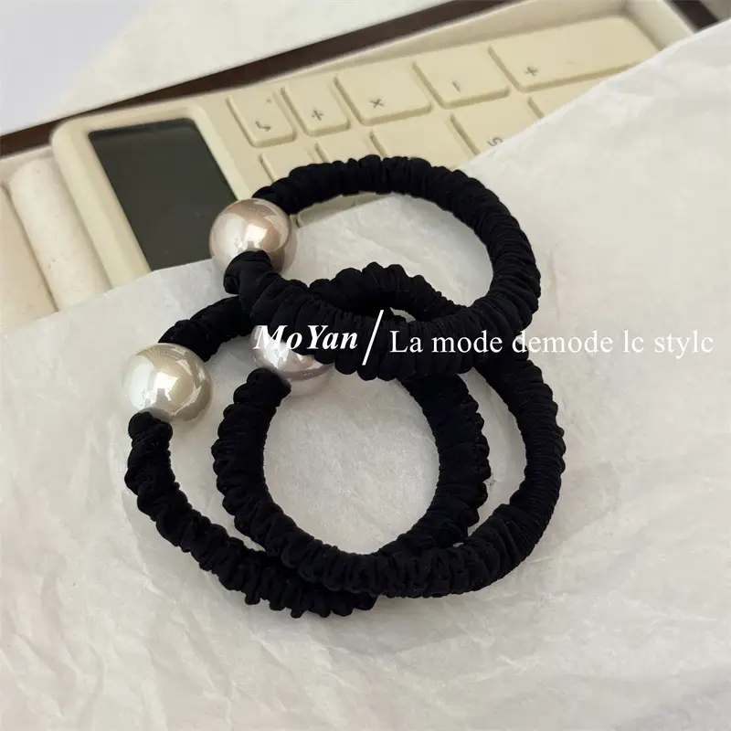 Vintage Pearl Hair Ring Black Elastic for Women — feature 11