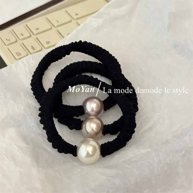 Vintage Pearl Hair Ring Black Elastic for Women — feature 12