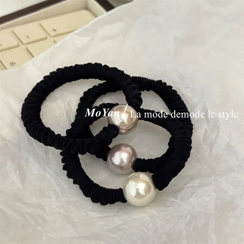 Vintage Pearl Hair Ring Black Elastic for Women — feature 15