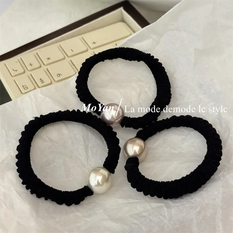 Vintage Pearl Hair Ring Black Elastic for Women — feature 16