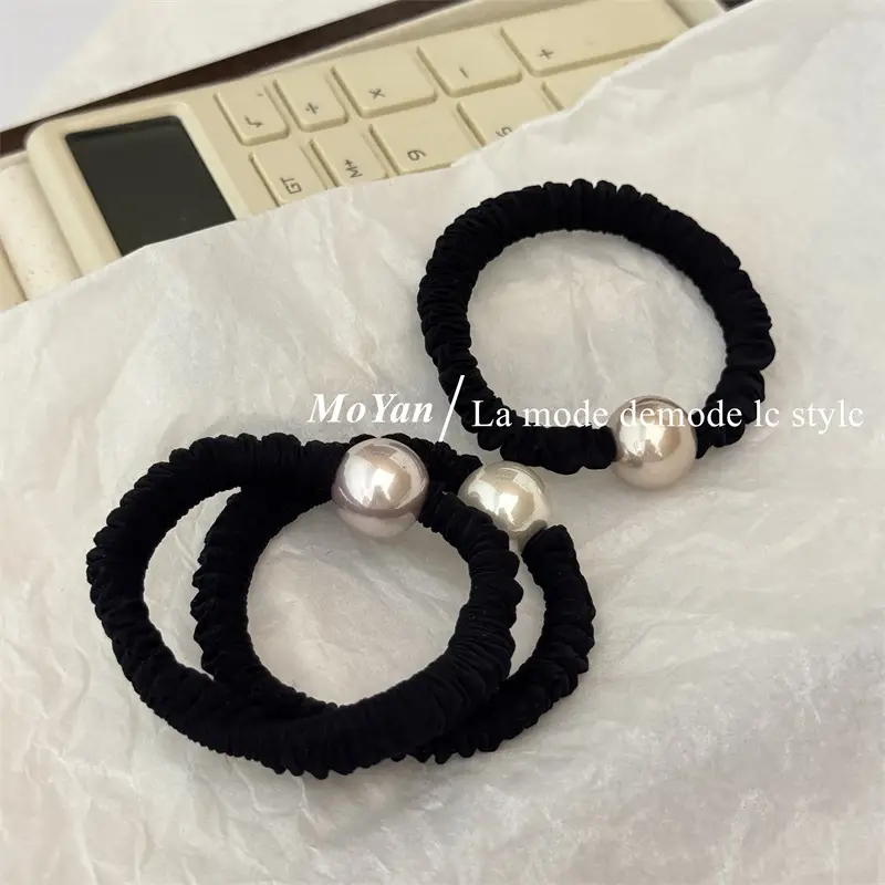 Vintage Pearl Hair Ring Black Elastic for Women — feature 17