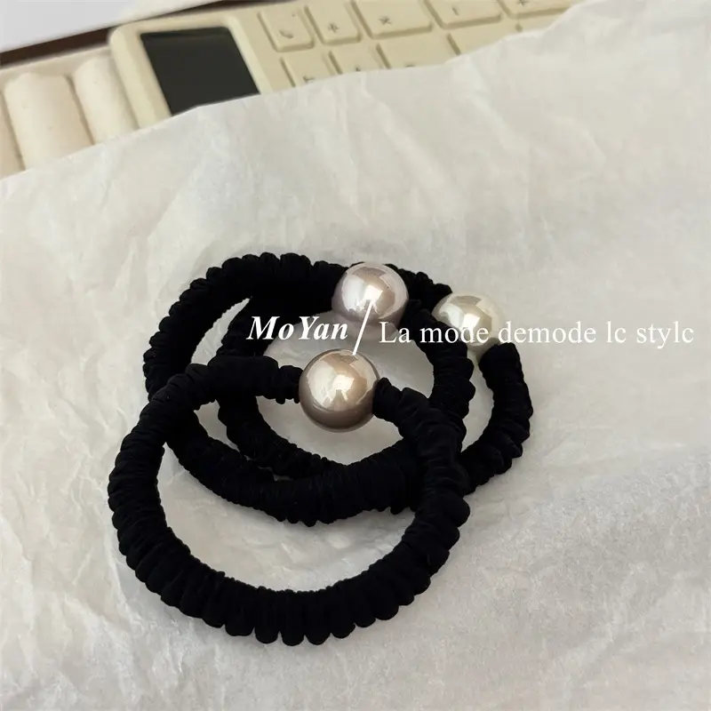 Vintage Pearl Hair Ring Black Elastic for Women — feature 18