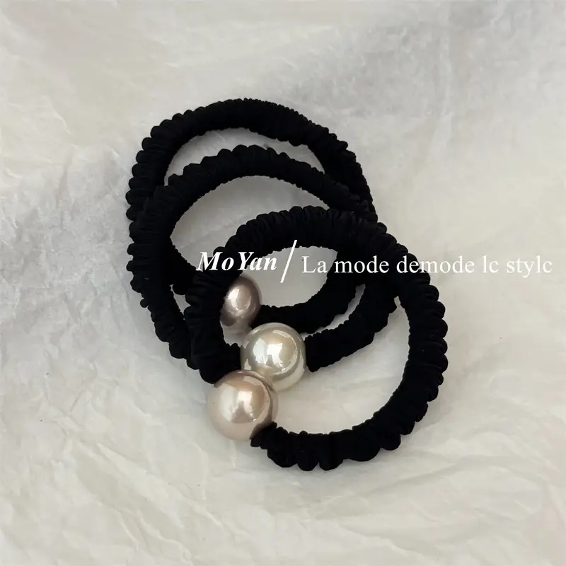 Vintage Pearl Hair Ring Black Elastic for Women — feature 19
