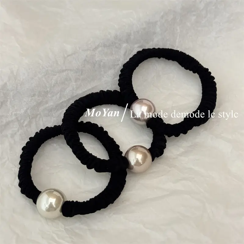 Vintage Pearl Hair Ring Black Elastic for Women — feature 3