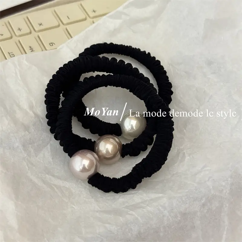 Vintage Pearl Hair Ring Black Elastic for Women — feature 4