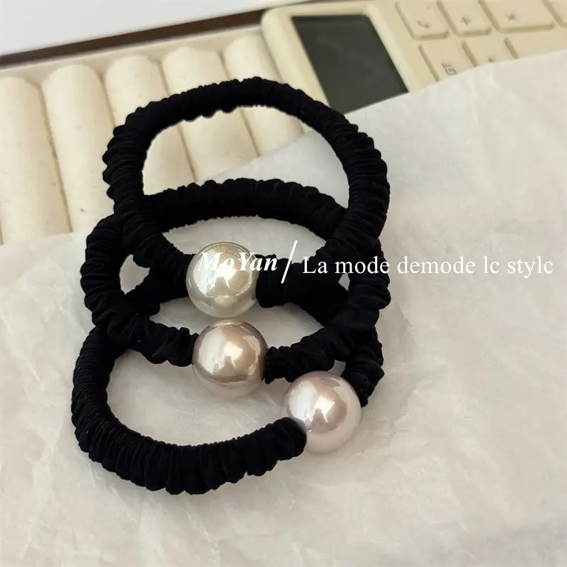 Vintage Pearl Hair Ring Black Elastic for Women — feature 9