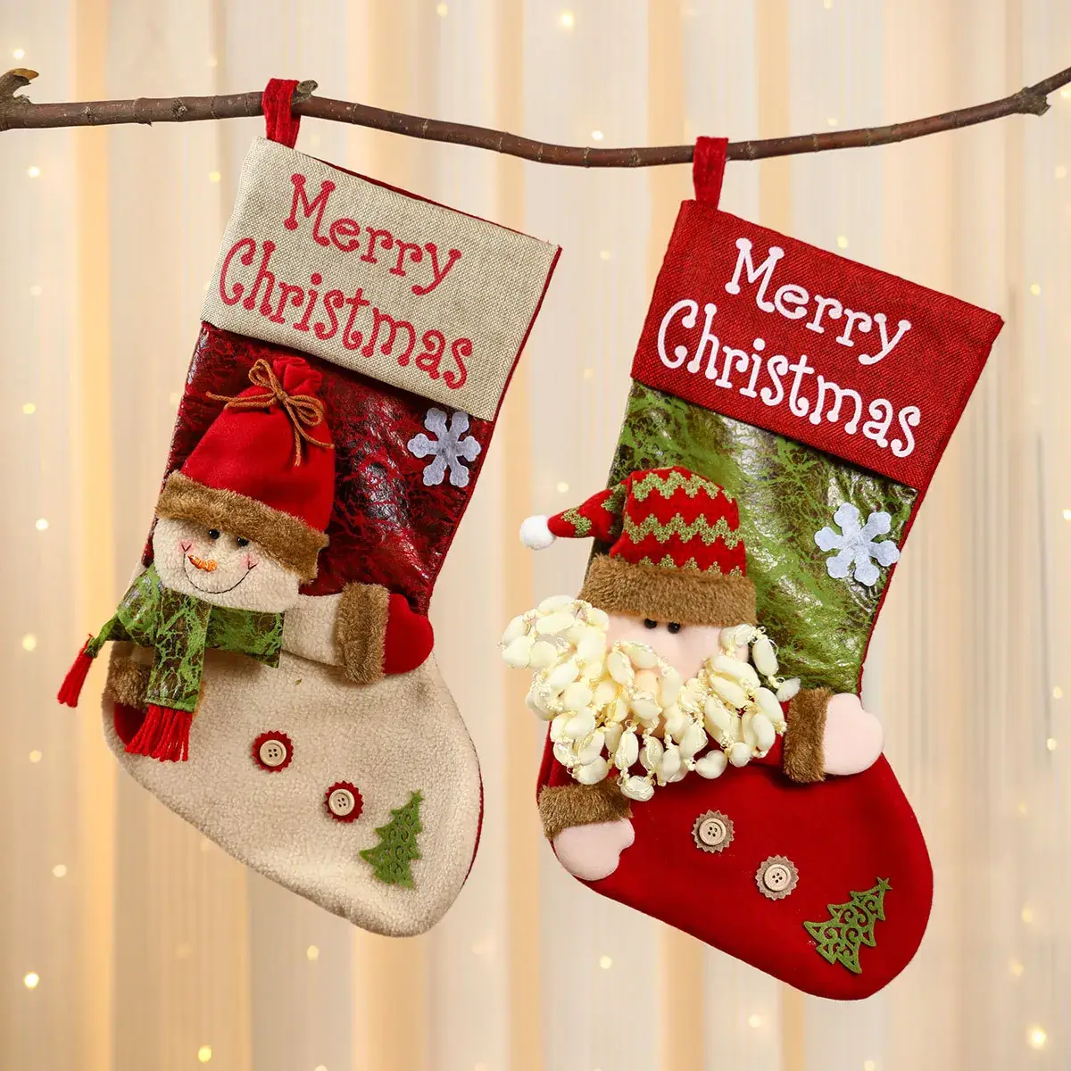 New Linen 3D Santa Claus Socks Christmas Stocking
