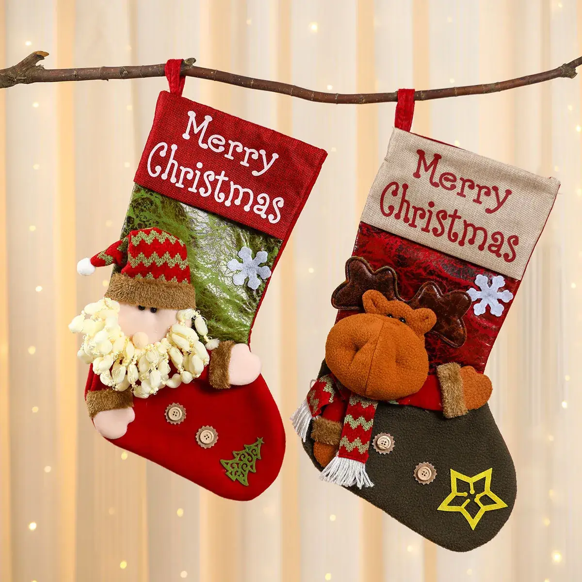 New Linen 3D Santa Claus Socks Christmas Stocking