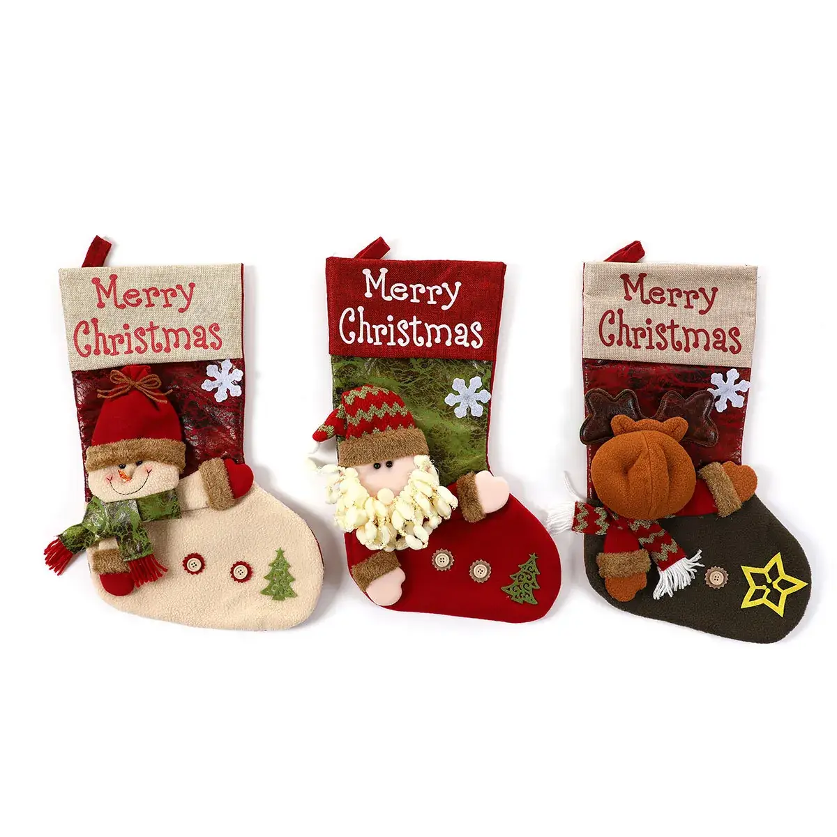 New Linen 3D Santa Claus Socks Christmas Stocking