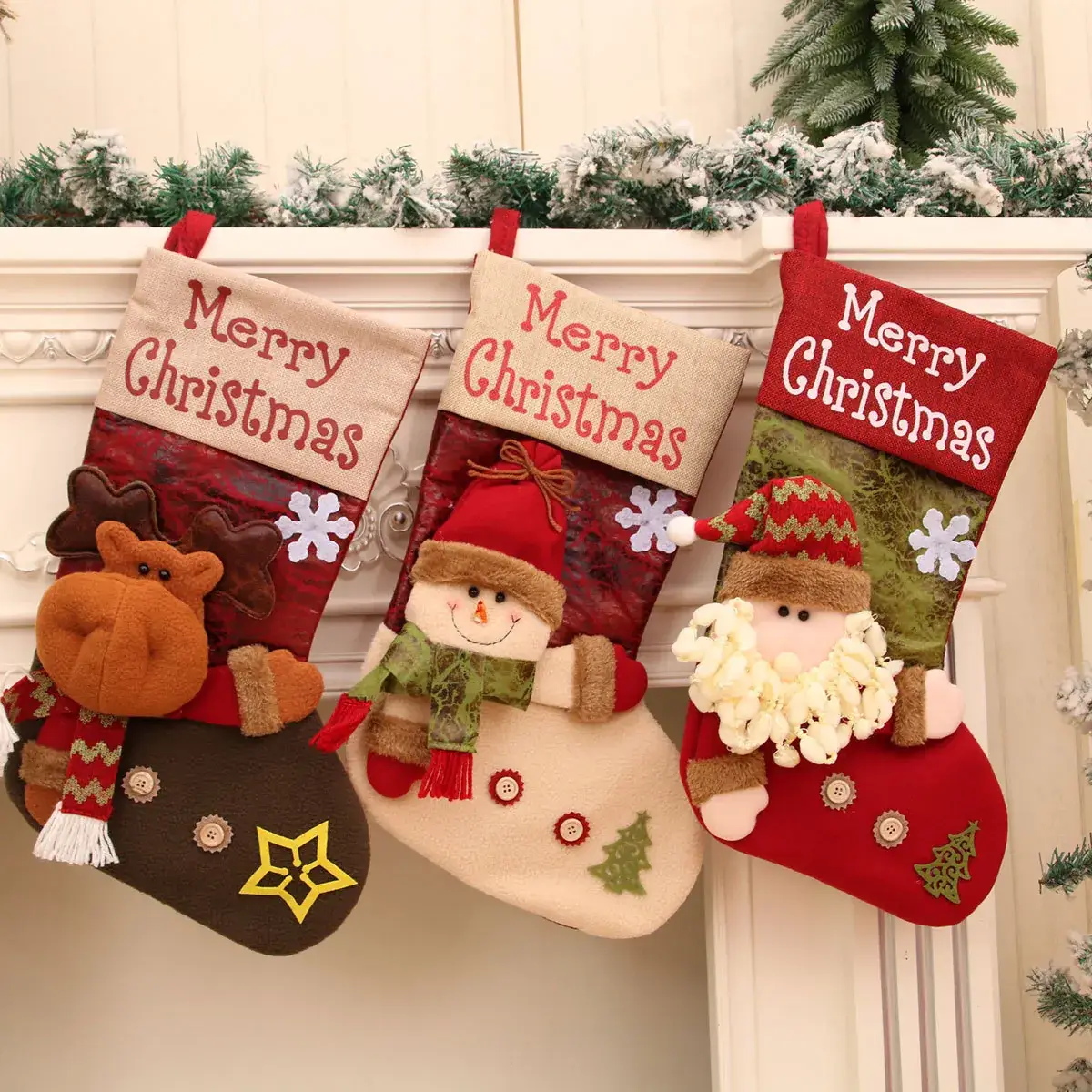 New Linen 3D Santa Claus Socks Christmas Stocking — feature 1