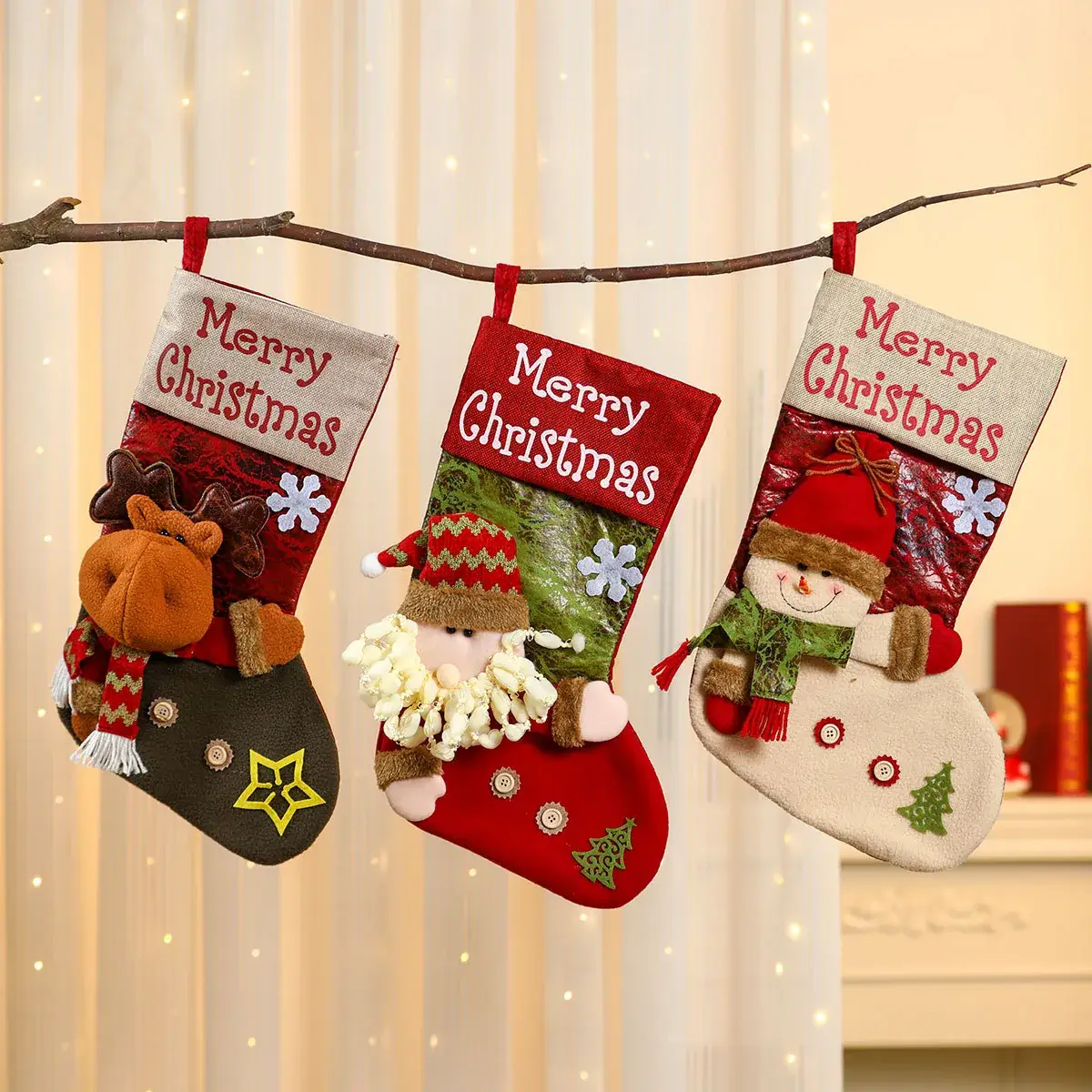New Linen 3D Santa Claus Socks Christmas Stocking — feature 3