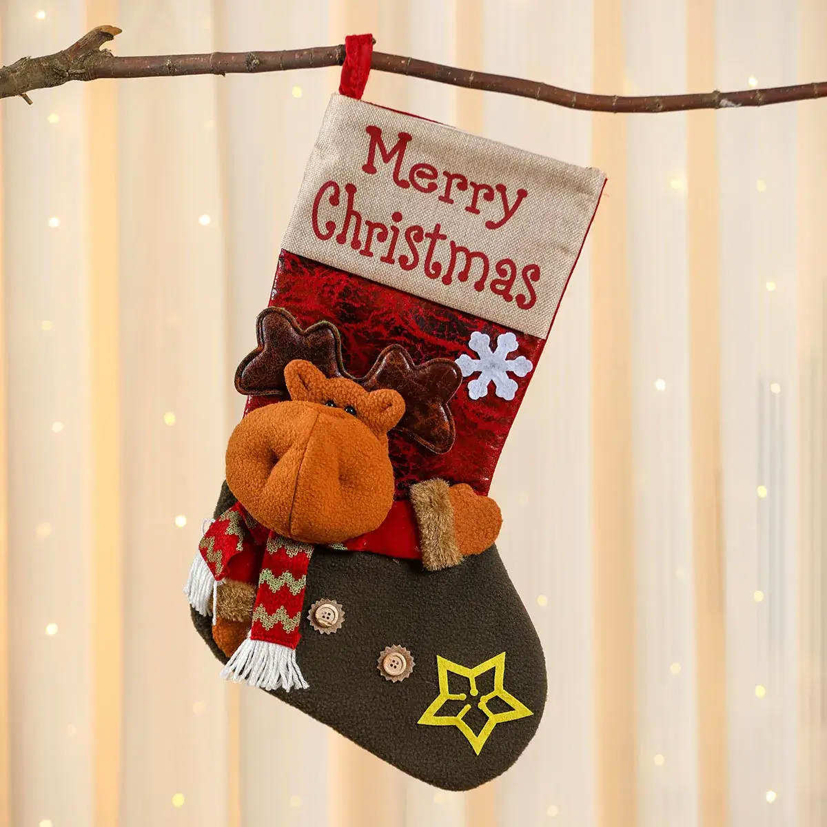 New Linen 3D Santa Claus Socks Christmas Stocking