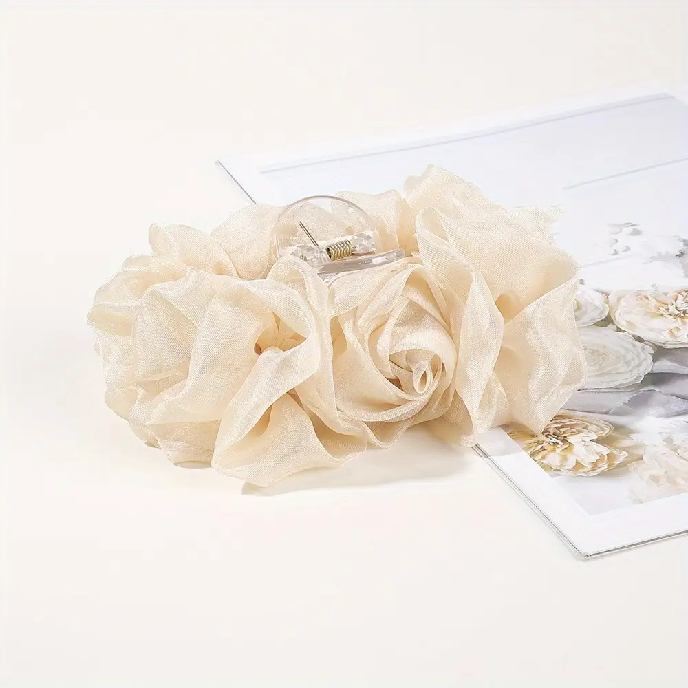 Black Chiffon Rose Bow Hair Clip Large — feature 7