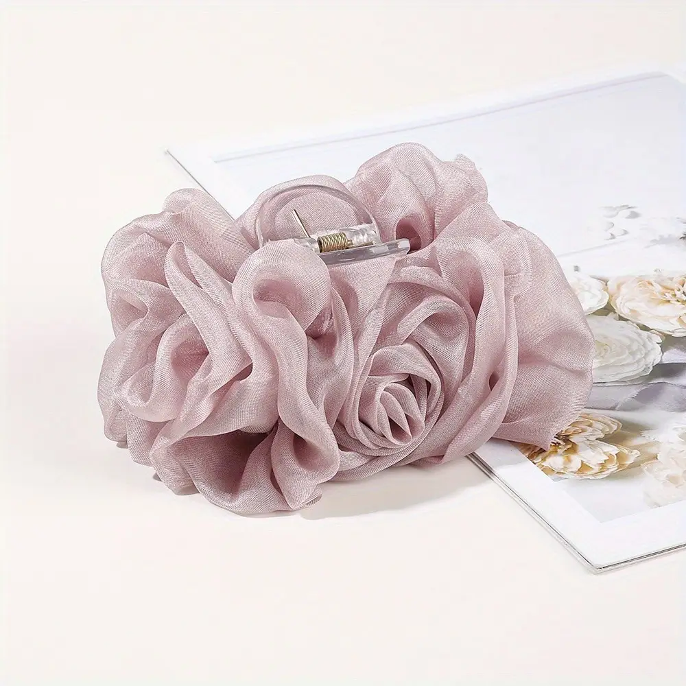 Black Chiffon Rose Bow Hair Clip Large — feature 9