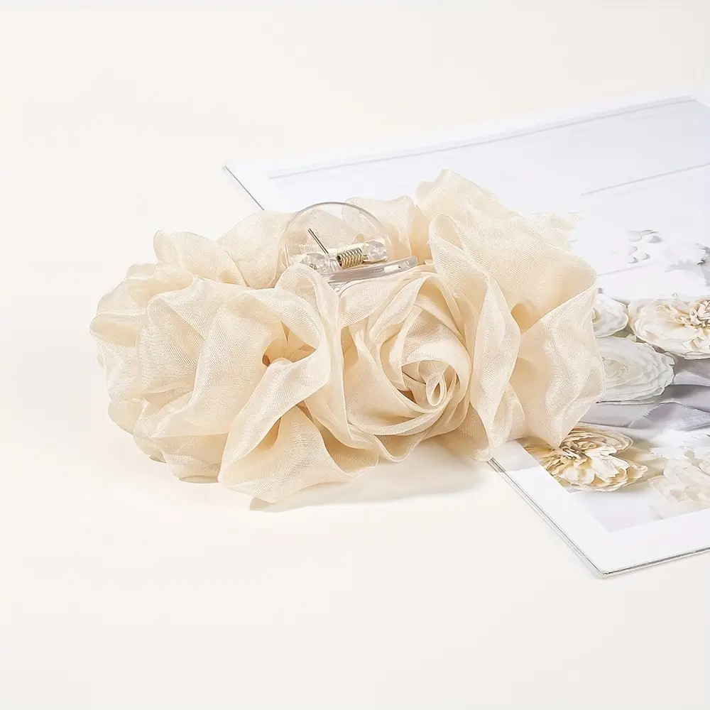 Black Chiffon Rose Bow Hair Clip Large