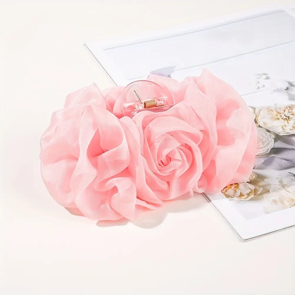 Black Chiffon Rose Bow Hair Clip Large