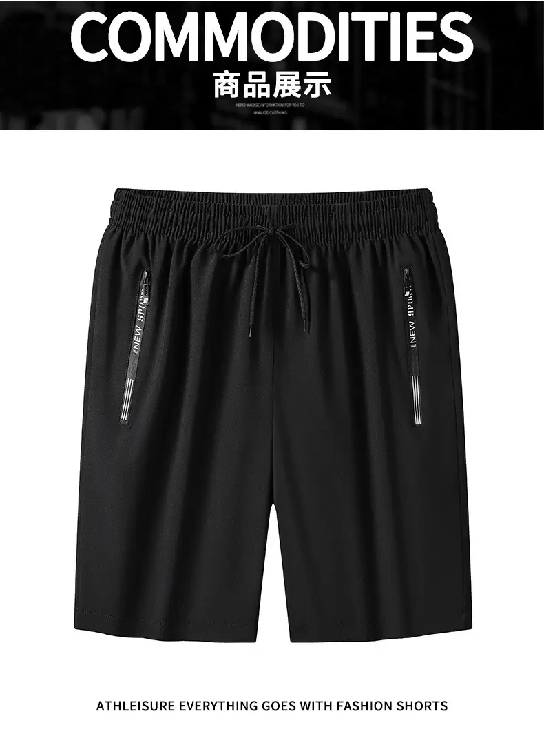 Men Black Casual Shorts with Zipper Pocket — feature 10