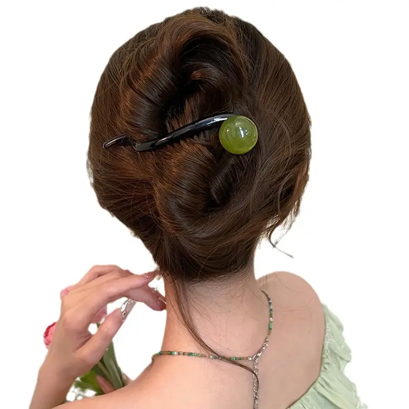 Korean-style Green Resin Hair Clip for Women