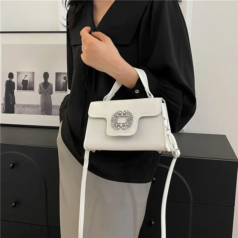 Black Diamond-Encrusted Women's Square Shoulder Bag - Image 8