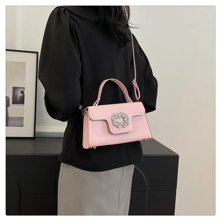Black Diamond-Encrusted Women's Square Shoulder Bag — feature 13