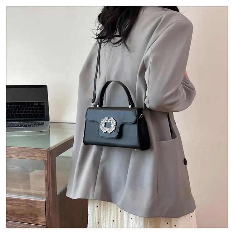 Black Diamond-Encrusted Women's Square Shoulder Bag — feature 18