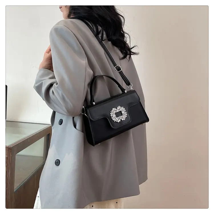 Black Diamond-Encrusted Women's Square Shoulder Bag — feature 19