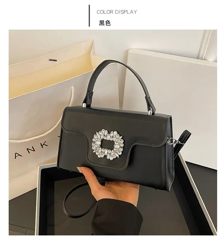 Black Diamond-Encrusted Women's Square Shoulder Bag — feature 24