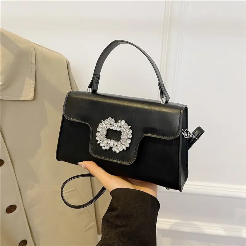 Black Diamond-Encrusted Women's Square Shoulder Bag - Image 4