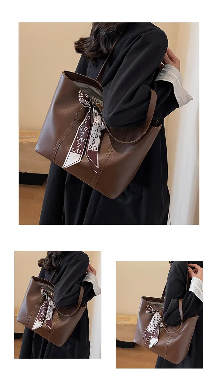 Women's Tan Bow Tote Bag Large Capacity Shoulder Bag — feature 12
