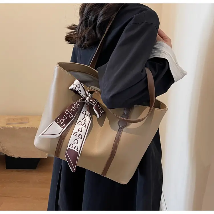 Women's Tan Bow Tote Bag Large Capacity Shoulder Bag — feature 15
