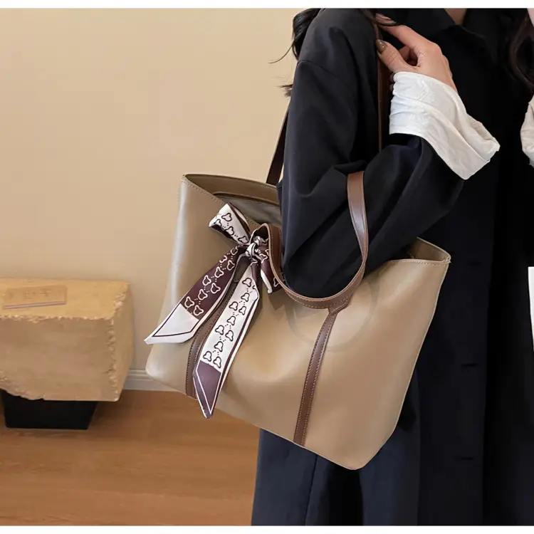 Women's Tan Bow Tote Bag Large Capacity Shoulder Bag — feature 16