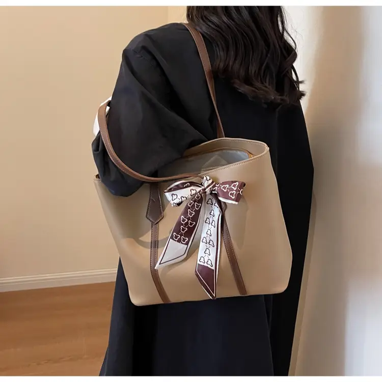 Women's Tan Bow Tote Bag Large Capacity Shoulder Bag — feature 19