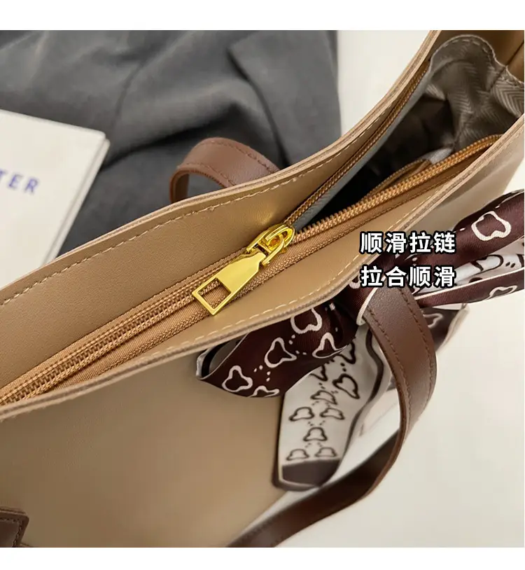 Women's Tan Bow Tote Bag Large Capacity Shoulder Bag — feature 2