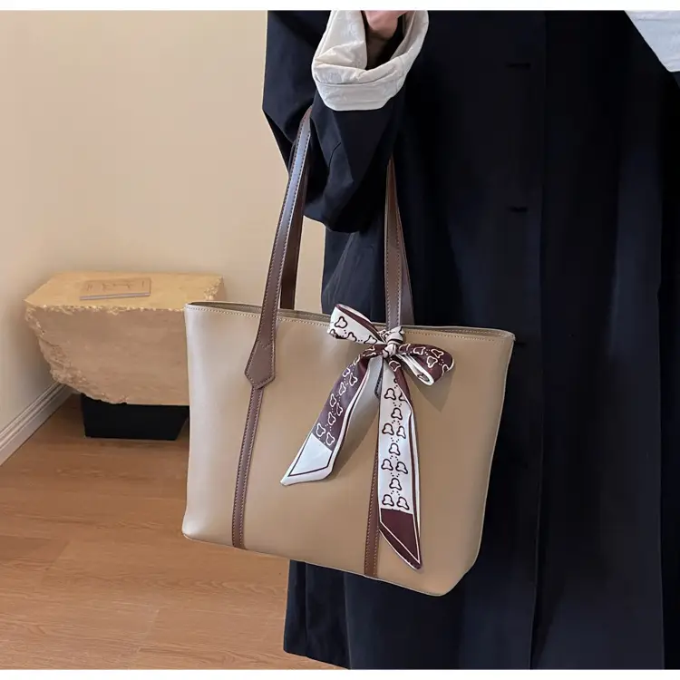 Women's Tan Bow Tote Bag Large Capacity Shoulder Bag — feature 21