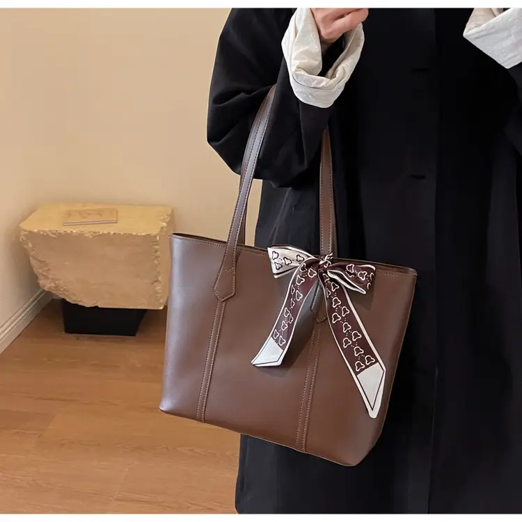 Women's Tan Bow Tote Bag Large Capacity Shoulder Bag — feature 27