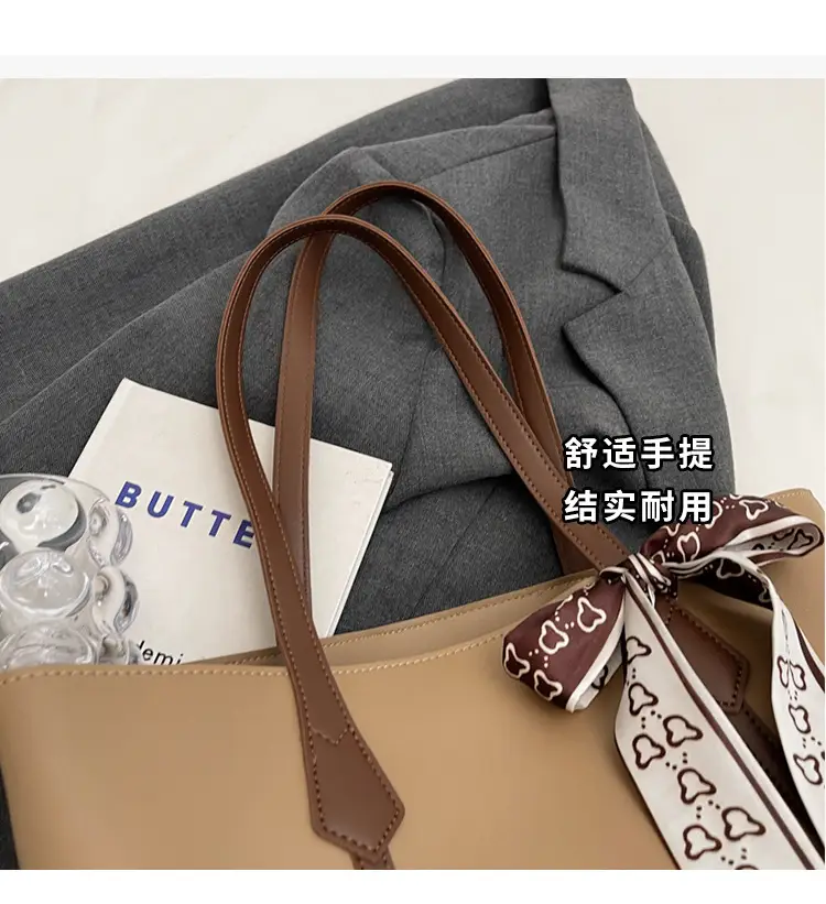 Women's Tan Bow Tote Bag Large Capacity Shoulder Bag — feature 3