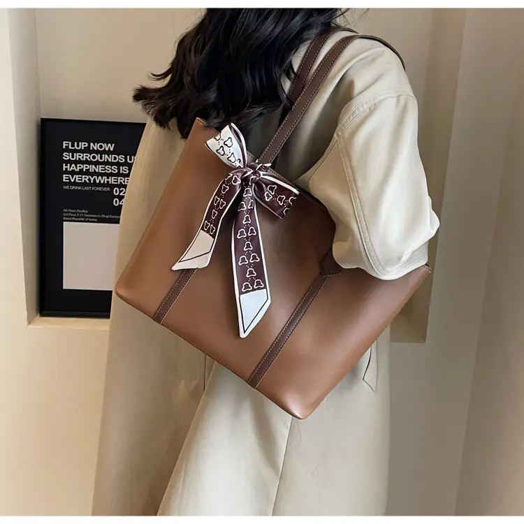 Women's Tan Bow Tote Bag Large Capacity Shoulder Bag — feature 34