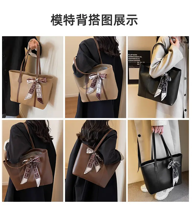 Women's Tan Bow Tote Bag Large Capacity Shoulder Bag — feature 7