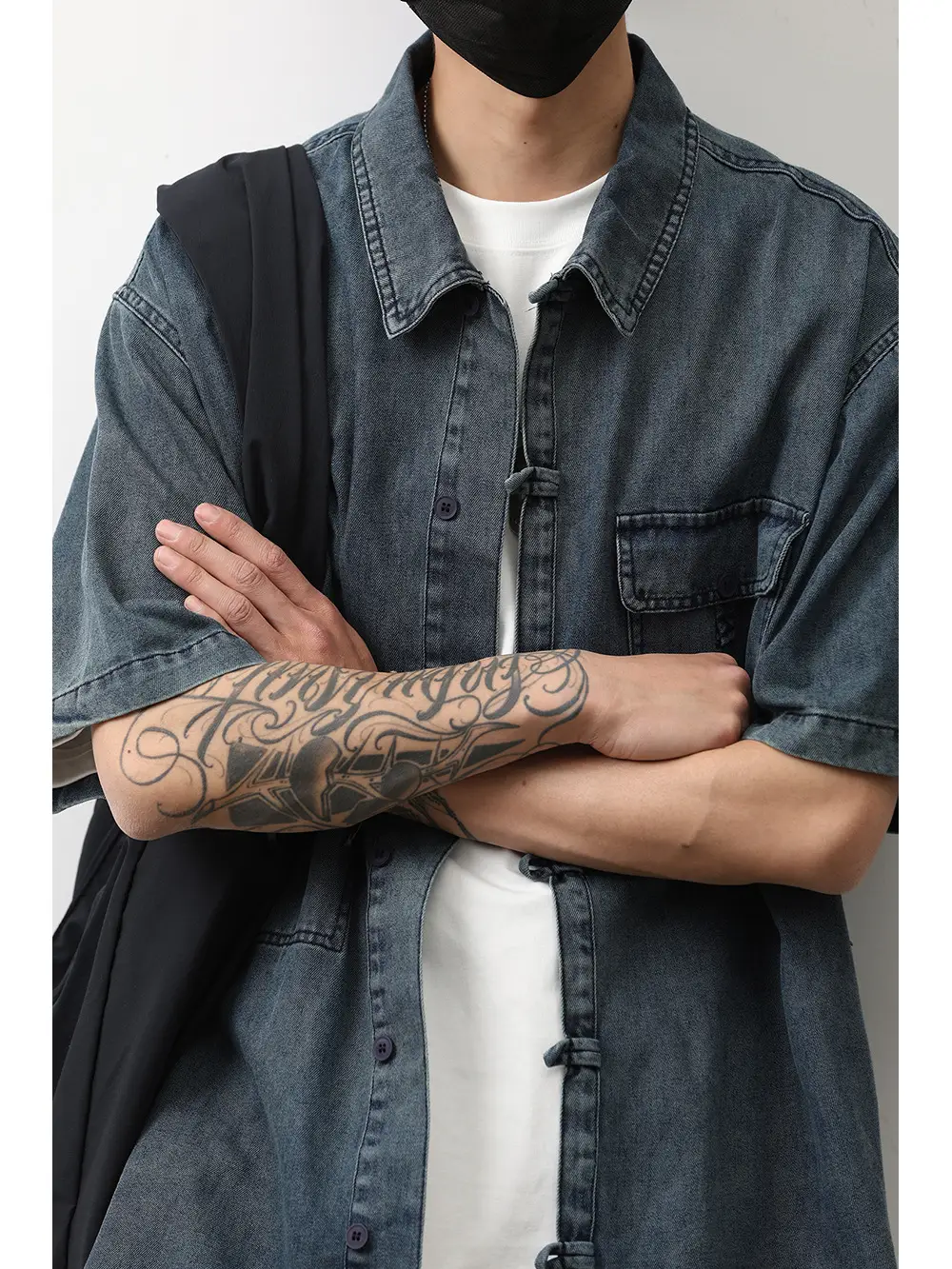 Denim Short Sleeve Shirt Dark Blue Men's Summer Wear
