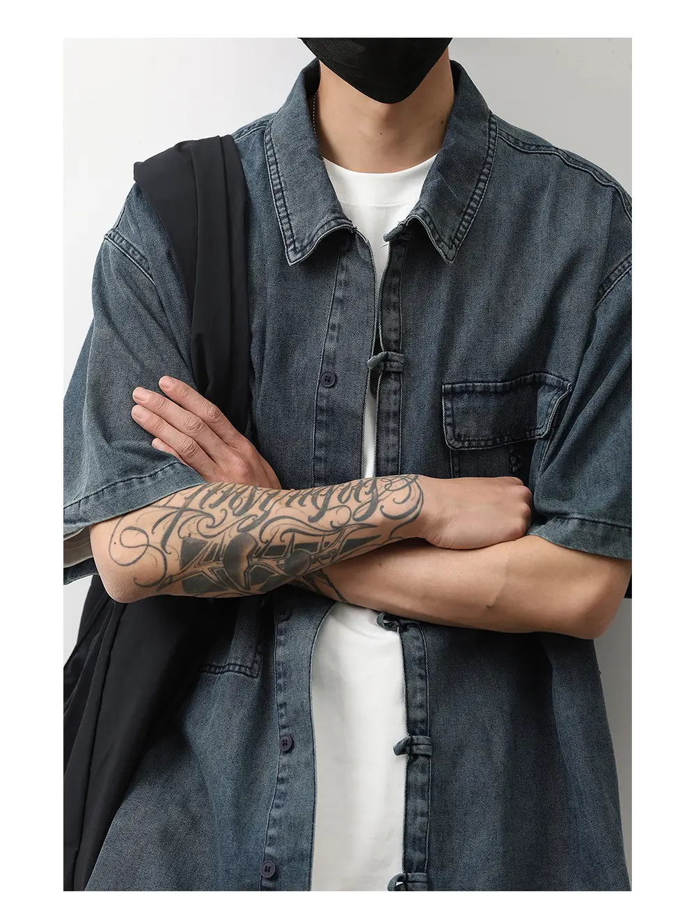 Denim Short Sleeve Shirt Dark Blue Men's Summer Wear — feature 10