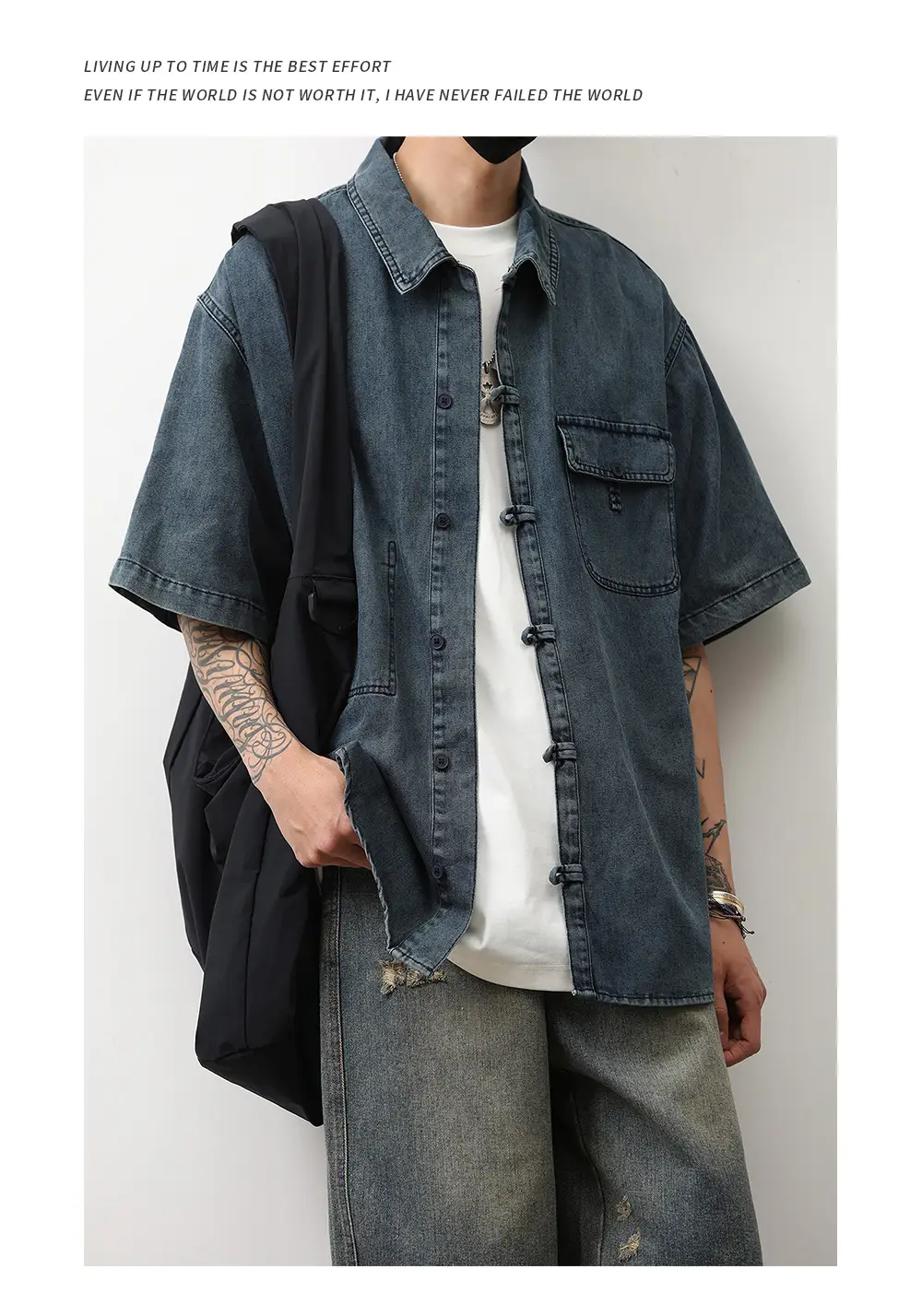 Denim Short Sleeve Shirt Dark Blue Men's Summer Wear — feature 2