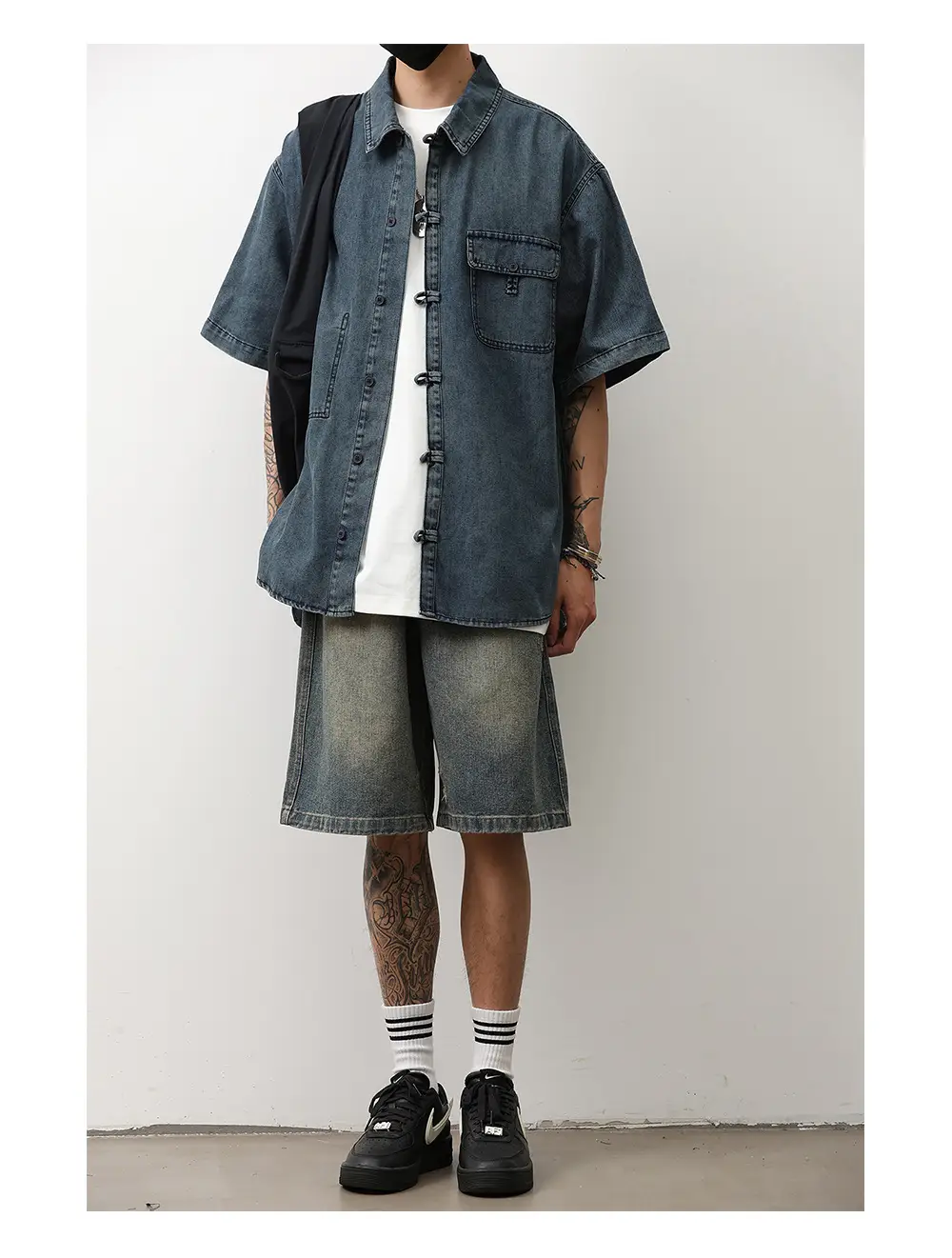 Denim Short Sleeve Shirt Dark Blue Men's Summer Wear — feature 3