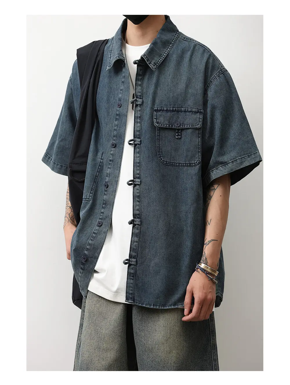 Denim Short Sleeve Shirt Dark Blue Men's Summer Wear — feature 4