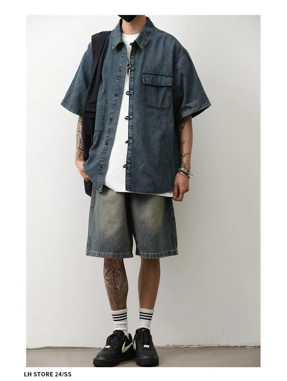 Denim Short Sleeve Shirt Dark Blue Men's Summer Wear — feature 5