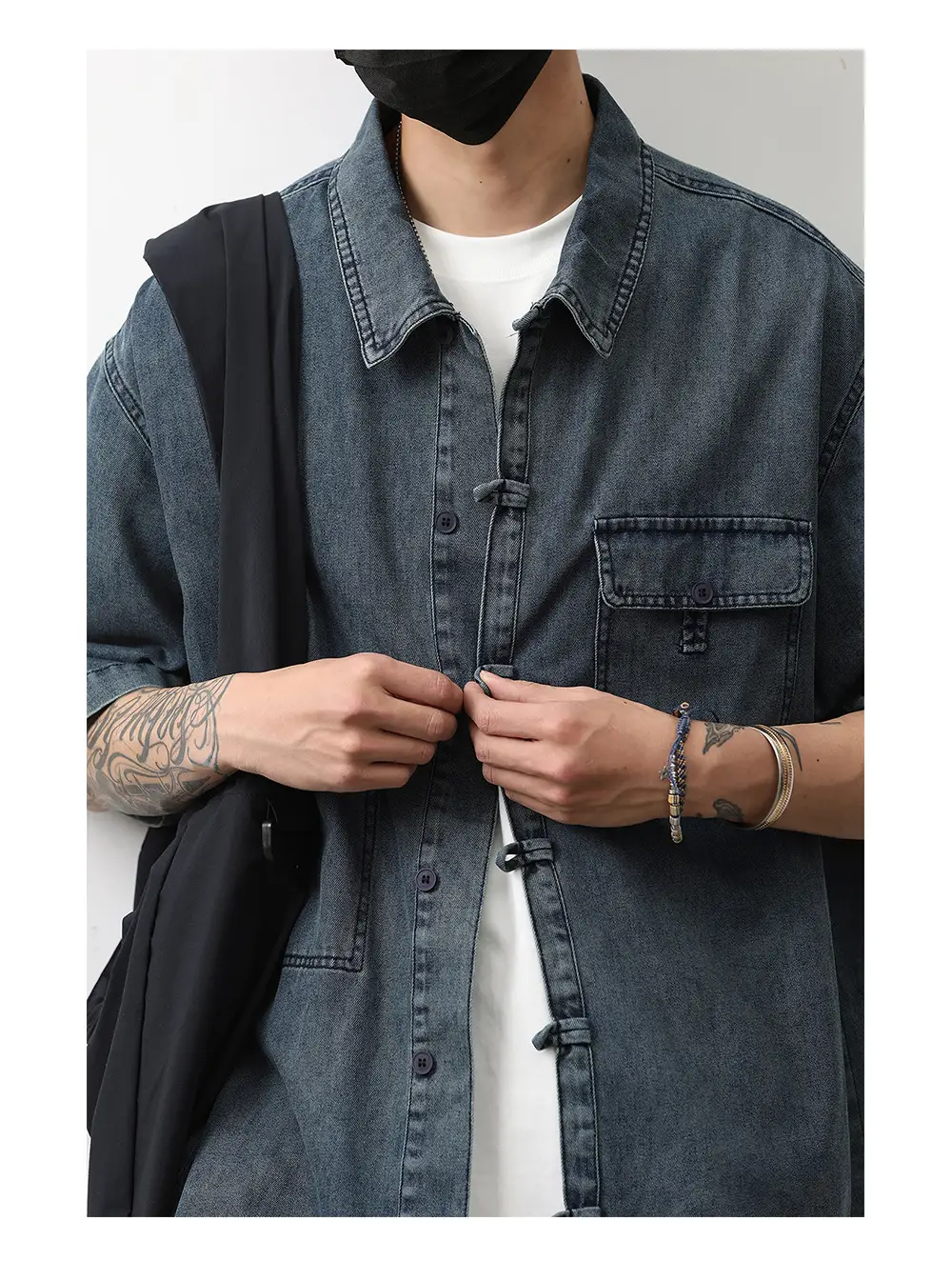 Denim Short Sleeve Shirt Dark Blue Men's Summer Wear — feature 6