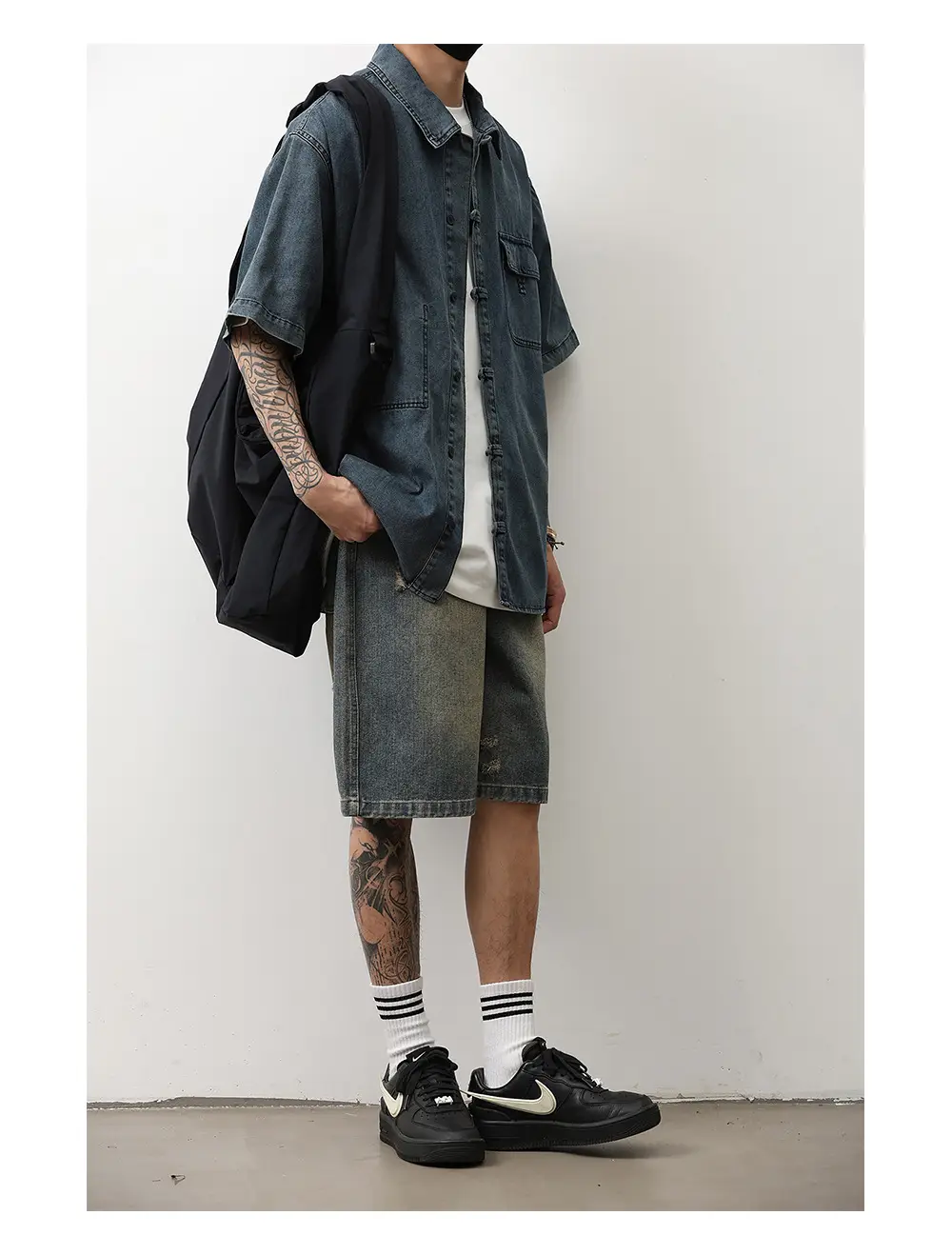 Denim Short Sleeve Shirt Dark Blue Men's Summer Wear — feature 9