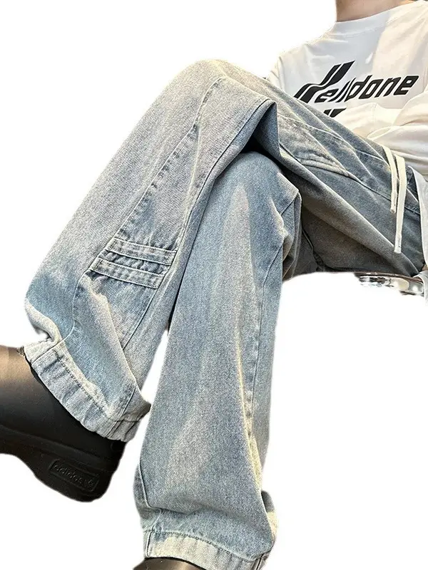 Men's American Style Wash & Wear Jeans Light Blue Loose Fit - Image 7