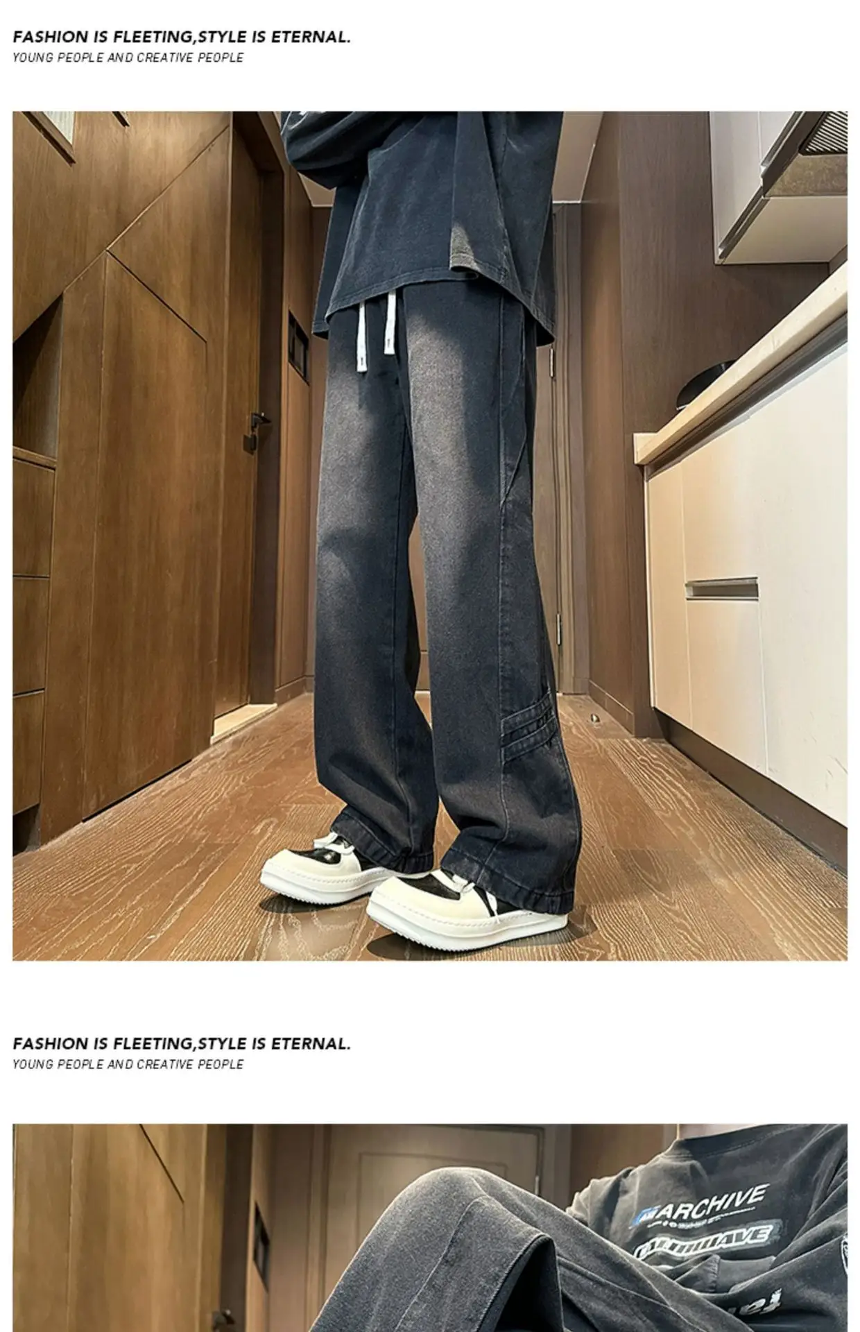 Men's American Style Wash & Wear Jeans Light Blue Loose Fit — feature 10